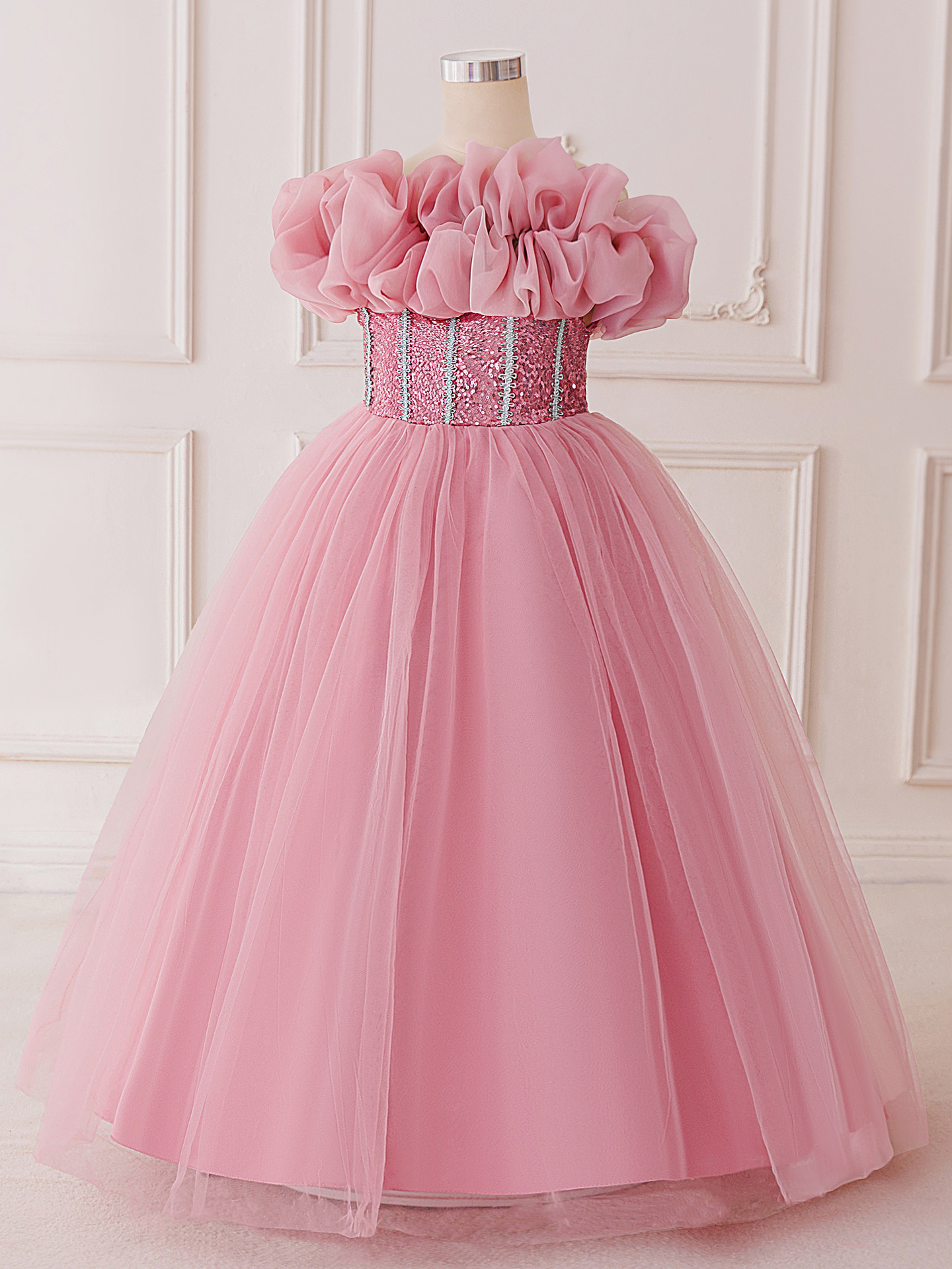 Nuevo vestido de niña vestido de princesa de novia de alta gama de un solo hombro