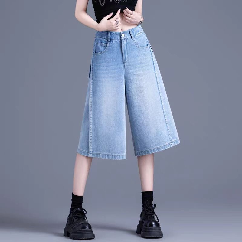 Summer Thin High-Waisted Petite Women's Jeans 2026 New Large Size Loose Straight-Leg Slimming Mid-Length Pants