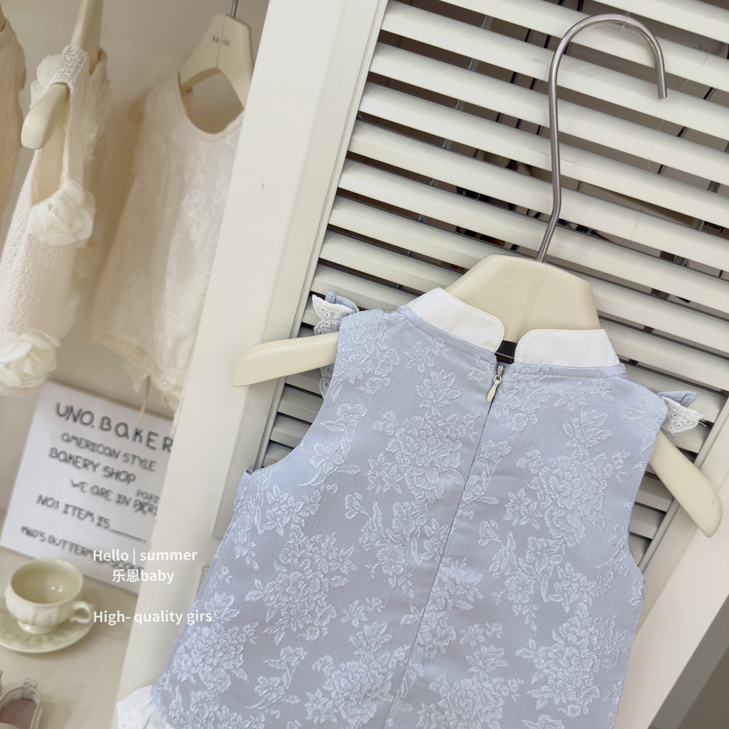 [Ropa para niños Le En] Vestido cheongsam de encaje azul de verano para niñas de alta calidad original Vestido de chaleco de moda occidental