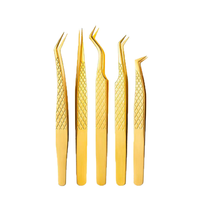 Pinzas de clip de pestañas injertadas en el sitio transfronterizo, pinzas de clip de pestañas de acero inoxidable, herramientas de belleza de clip de plumas de oro, pinzas de malla