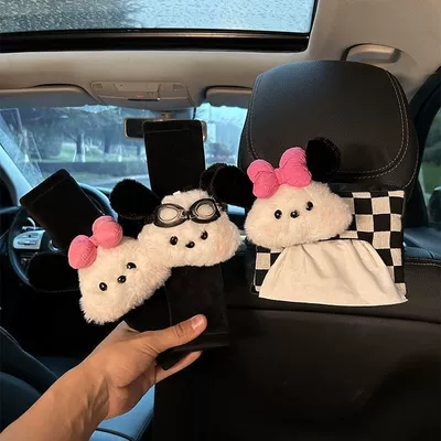 Car tissue box/set | Decoration, Hanging Armrest Box - bowknot-pacha-dog-tissue-box-black-plush-shoulder-pads-pair