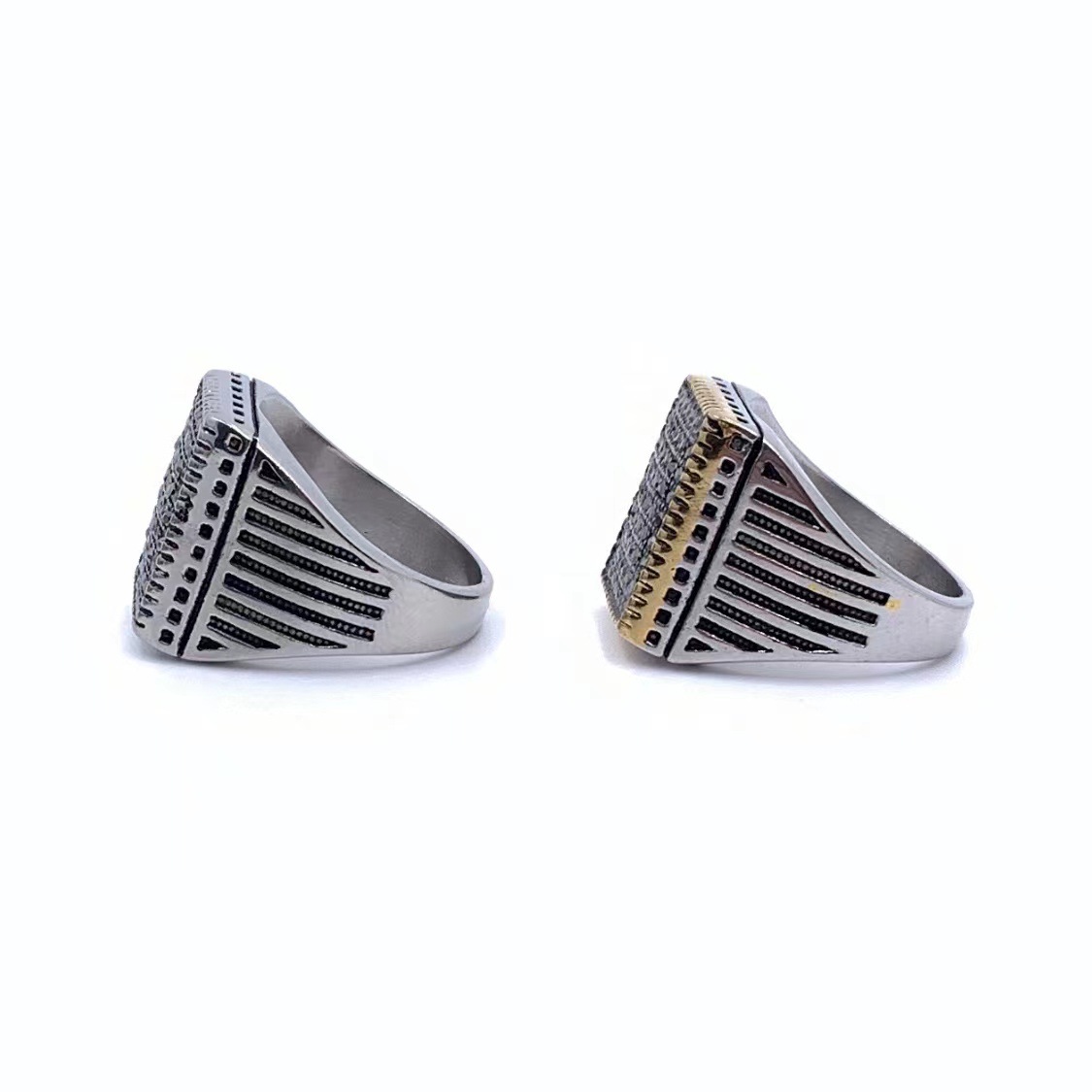 Geometric Pattern Hip-Hop Vintage Style Geometric 304 Stainless Steel Inlay Zircon Men's Rings Men Signet Rings