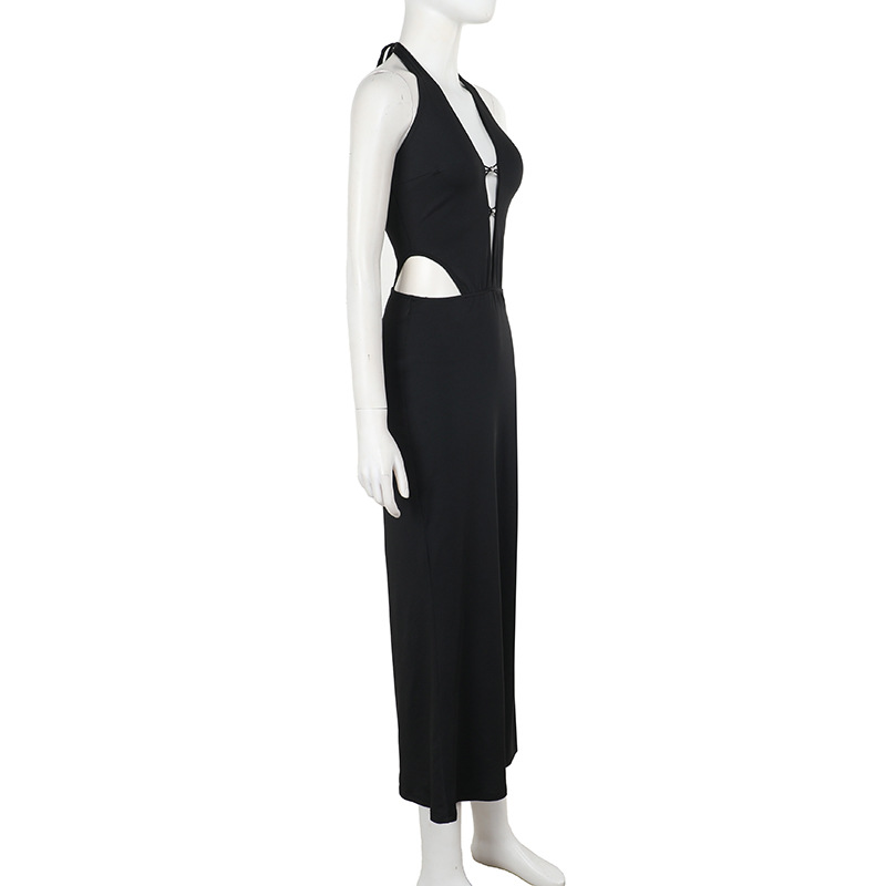 Deep V Plunge neck Backless Halter Hollow Out Cutout Sexy Dress Women Sexy Dress
