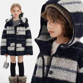 儿童加厚外套秋冬新款中大童中厚保暖呢子大衣男女童时尚潮流上衣