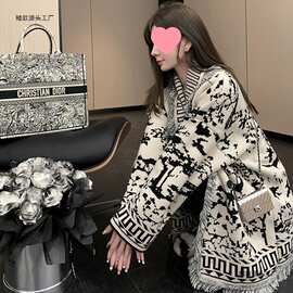 小香风名媛气质新款针织开衫女秋冬新款宽松潮流提花流苏外套