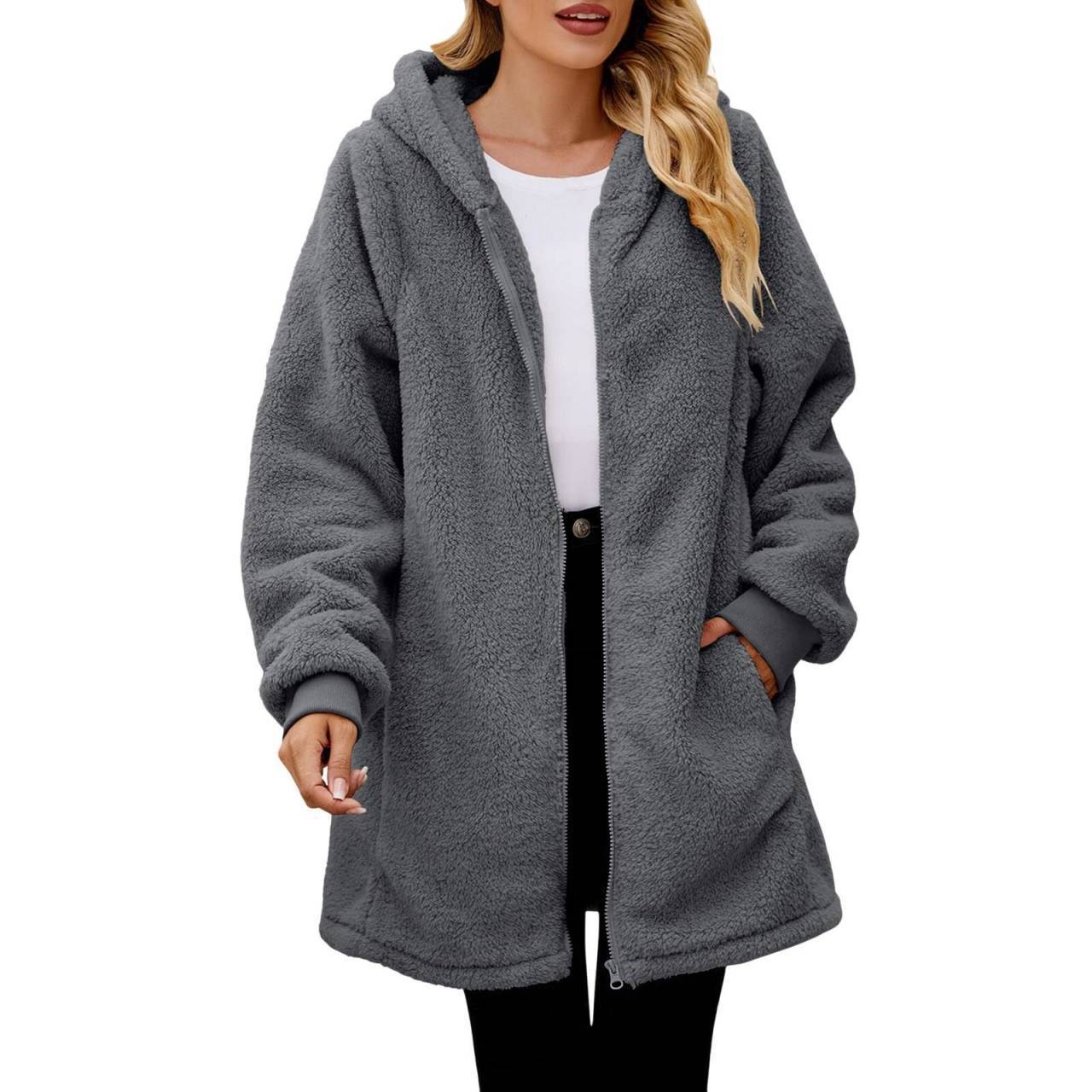 525g Weight Coat Outerwear Type Long Sleeve Sleeve Length Zipper Placket Type Polyester Fabric Type Long Top Length Coat Tops Type Casual, Daily Occasion Hooded Neckline Loose Fit Type Solid Color Pattern Winter, Autumn Season Women's Gender Pocket Design Simple Style Style Women's Simple Style Solid Color Pocket Zipper Coat Coat 9