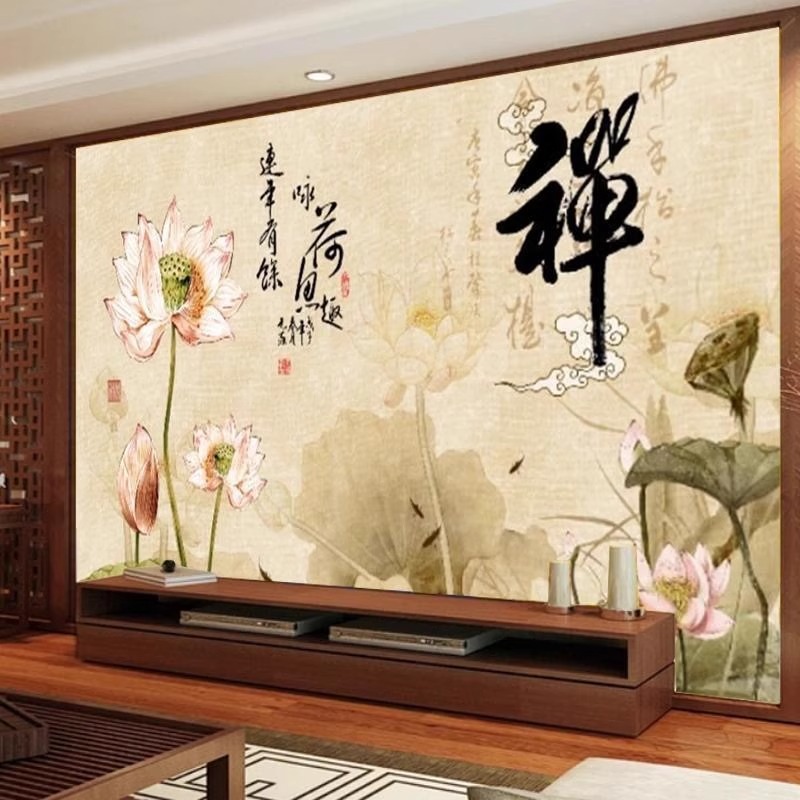 墙布藏式佛堂背景墙纸顶棚祥云壁纸全屋寺庙莲花吊顶吉祥八宝壁布|undefined