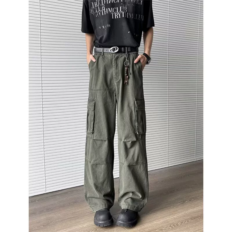 Американские ретро свободные брюки с деконструированным дизайном, прямые карго, модные повседневные брюки для мужчин
