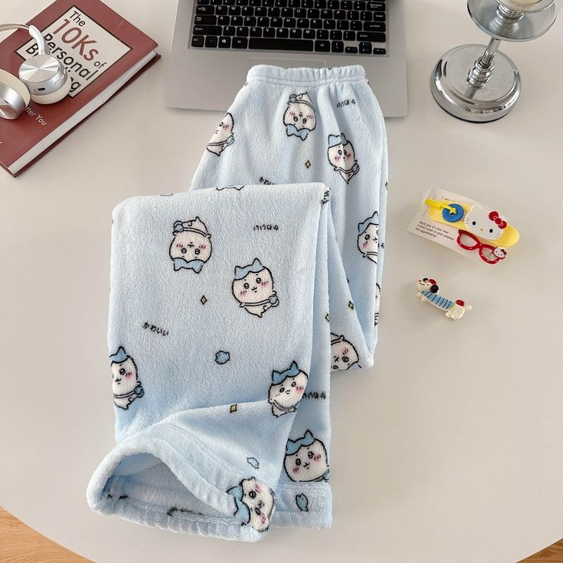 Invierno al por mayor transfronterizo cardigans de caricatura de coral felan pijamas de mangas largas pantalones largos set de ropa para el hogar