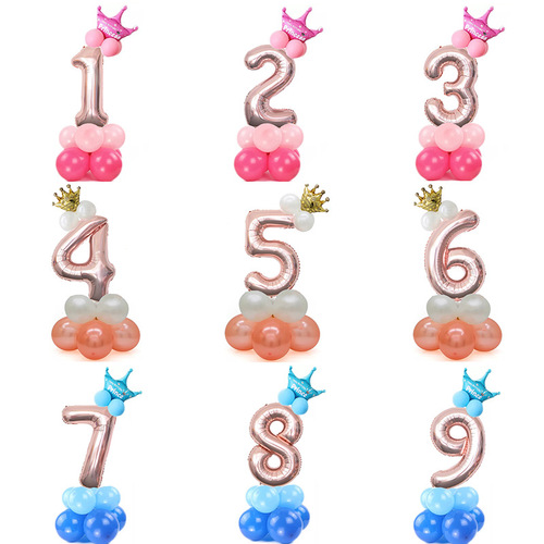 Amazon Cross-border 32-inch Rose Gold Digital Column Aluminum Film Balloon Birthday Party Balloon Decoration Set