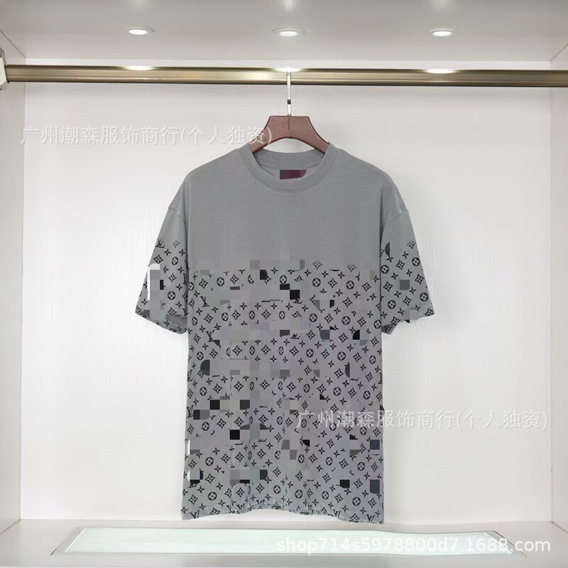 现货跨境奢潮驴家高品质L满印字母短袖外贸经典款圆领男女宽松T恤|undefined