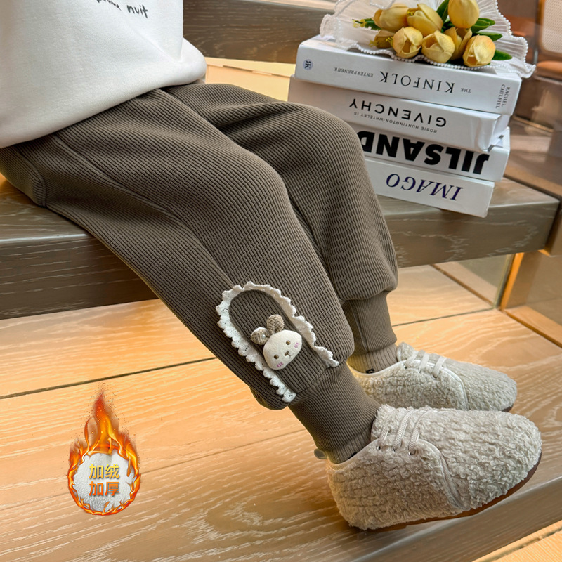 소녀 기모 코듀로이 바지 서양식 어린이 가을 겨울 새로운 도착 원피스 벨벳 두꺼운 캐주얼 다리