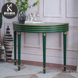 American-Style Foyer Table Entryway Cabinet Solid Wood Semi-Circular Wall-Mounted Side Table Decorative Console French-Style Small Household Metabo
