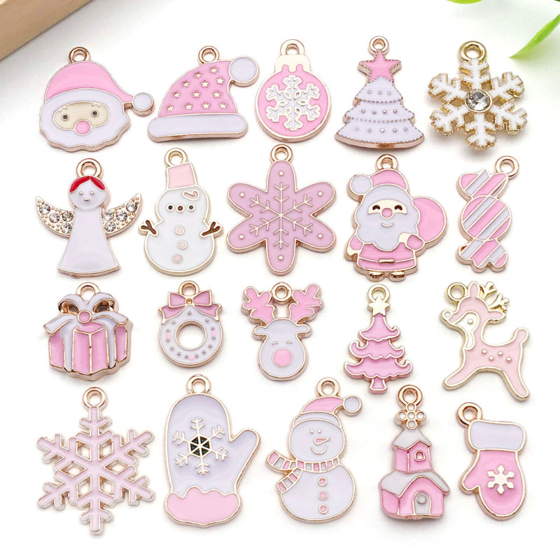20 Styles of Pink and White Santa Claus Snowflake Gift Box Snowman Enamel Alloy Pendants DIY Charms Bracelet Accessories 20 Styles of Pink and White Santa Claus Snowflake Gift Box Snowman Enamel Alloy Pendants DIY Charms Bracelet Accessories