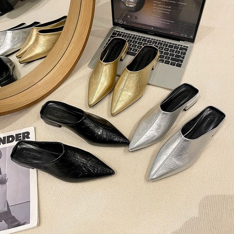 Женские полусапожки-мюли на толстом каблуке с заостренным носком, большие размеры, европейский и американский стиль, новинка 2025 года, для улицы.