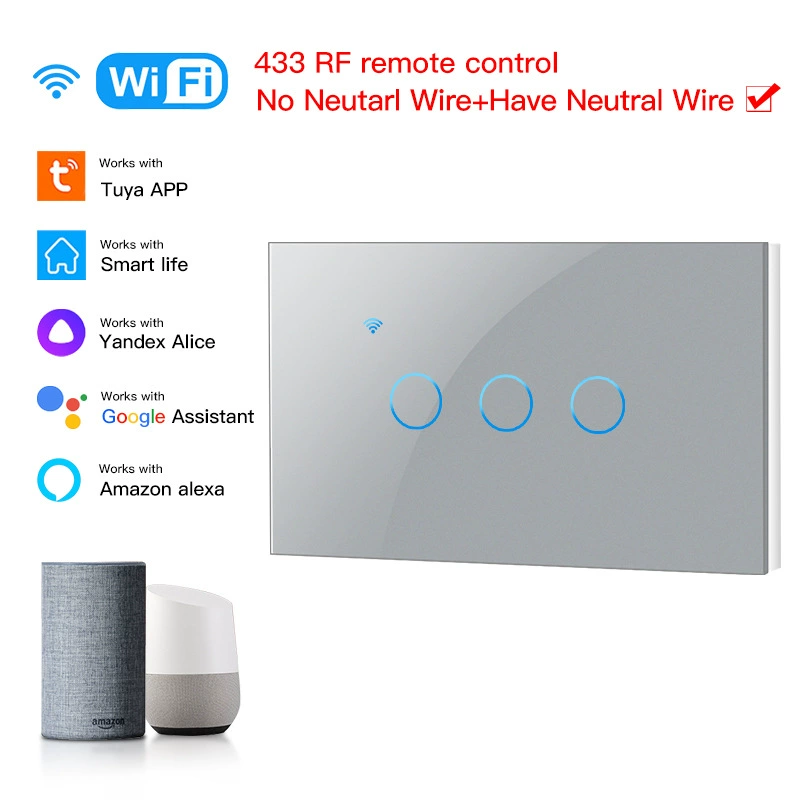 WiFi сенсорный настенный выключатель (Tuya) серия Graffiti, 120 В, голосовое управление Alexa/Google, 1–3 канала