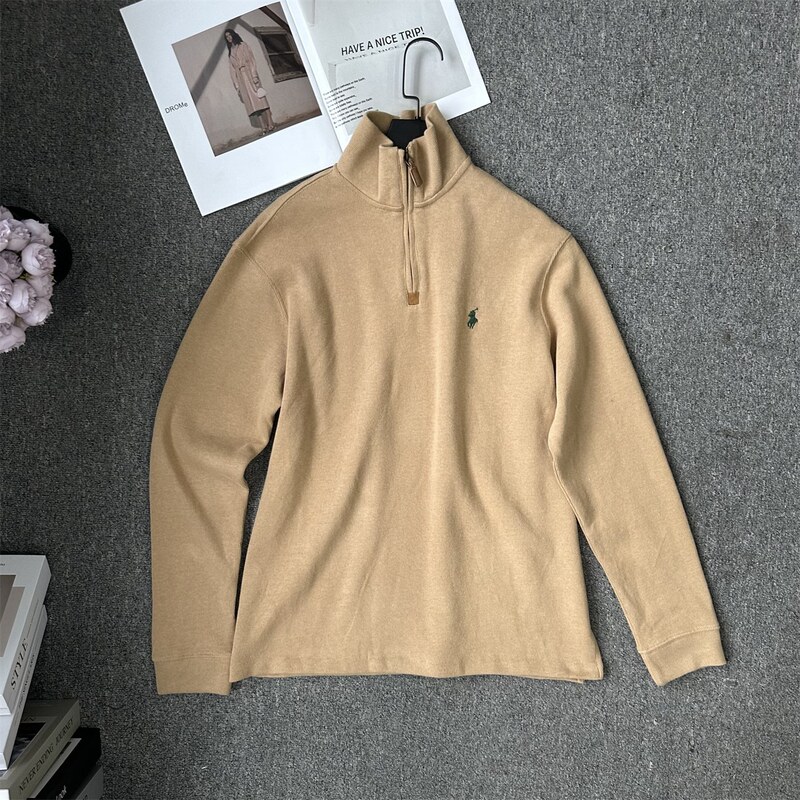 Lf Ralph Lauren's Correct Version of the Pony Logo American Retro Long-Sleeved Half-Zip Lapel Sweatshirt for Men and Women