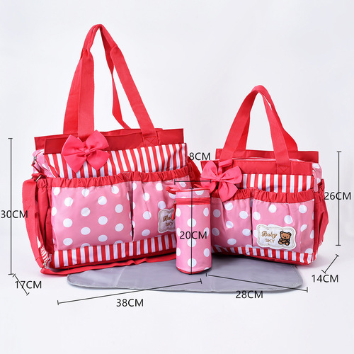 Fashion printed large polka dot mommy bag four-piece set multi-functional large capacity butterfly festival shoulder mom bag mother and baby bag