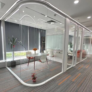 Single-sided curved glass partition wall conference room modern new design film gradient spray-painted arc glass design