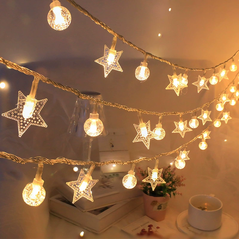 LED string lights, solar USB battery options, star & moon decorative camping light strip, multi-length