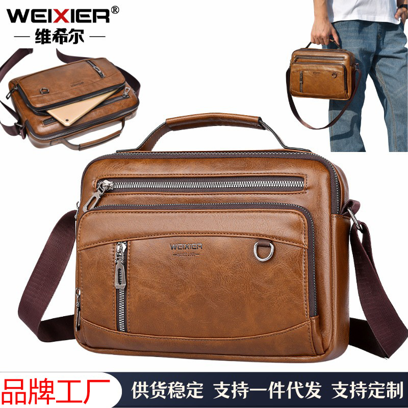 新款跨境商务休闲通勤背包单肩斜挎包男手提横款简约大容量挎包男