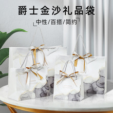 ins风礼品袋时尚蝴蝶结服装店包装袋大理石纹手提礼品袋logo印刷