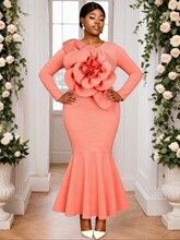 M 37506 Pink Floral Fishtail Dress ��ɫ��βȹ �羳ŷ��