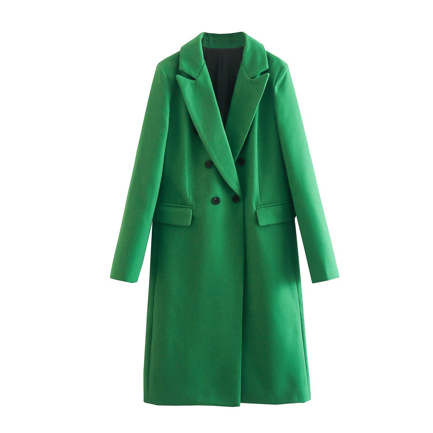 solid color lapel mid-length long sleeve coat NSYXB139206