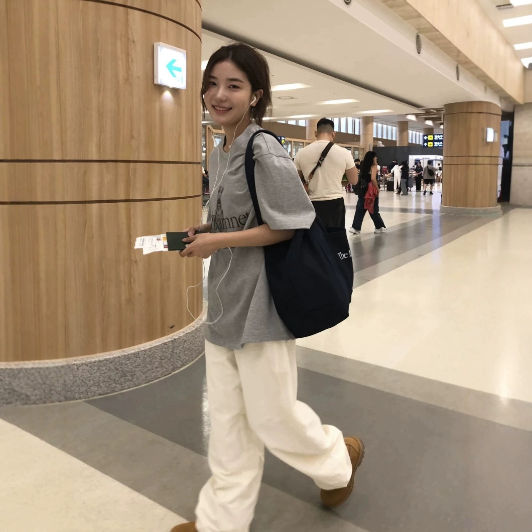 现货 韩国东大门25年春新款复古原宿百搭小狗印花短袖T恤潮