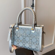 潮流洋气手拎小方包女式2025新款流行百搭单肩包高级感镶钻斜挎包