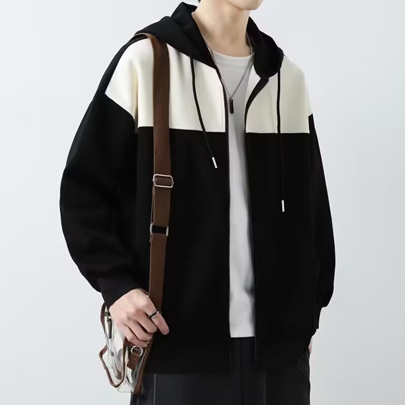 连帽开衫卫衣外套男款春秋季美式宽松上衣服男士潮牌拼接休闲夹克|undefined