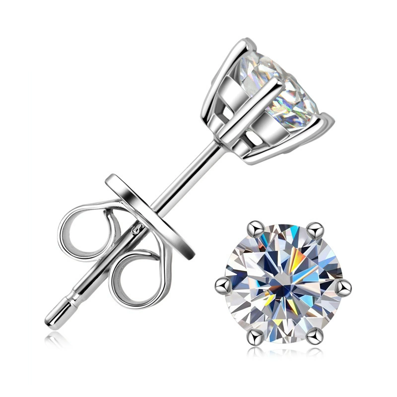 Классические серьги-гвоздики S925 стерлинговое серебро, мозайка Moissanite 0,1–2 ct, варианты позолоты