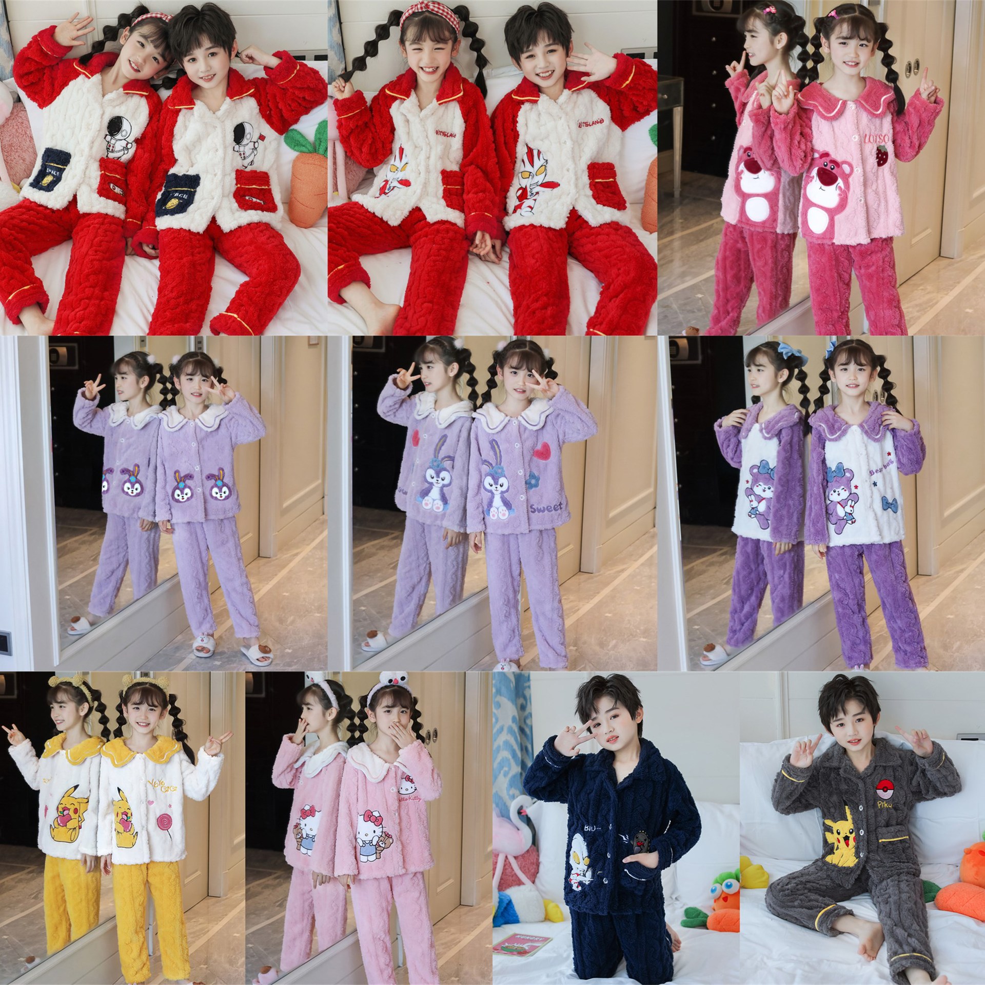 Pijamas para niños niñas de invierno y otoño de franela caliente y grueso de terciopelo de dibujos animados para niños coral terciopelo de coral ropa para el hogar
