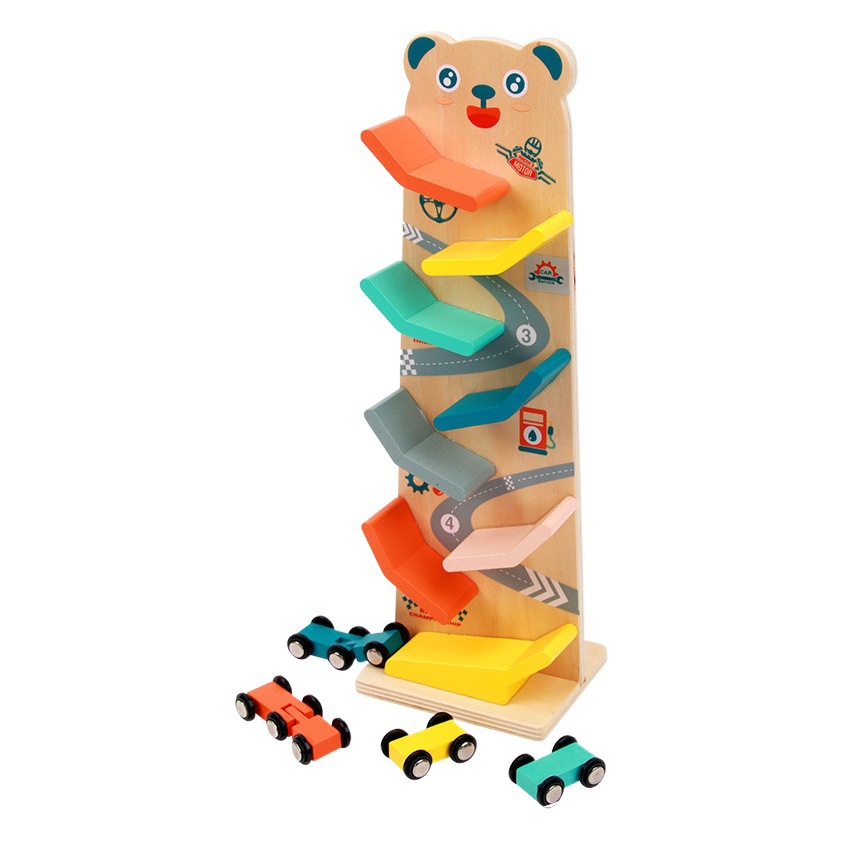 Niños de madera oso planeador niño educación temprana multi-capa pista deslizante pequeño coche de carreras de escritorio juguetes educativos interactivos