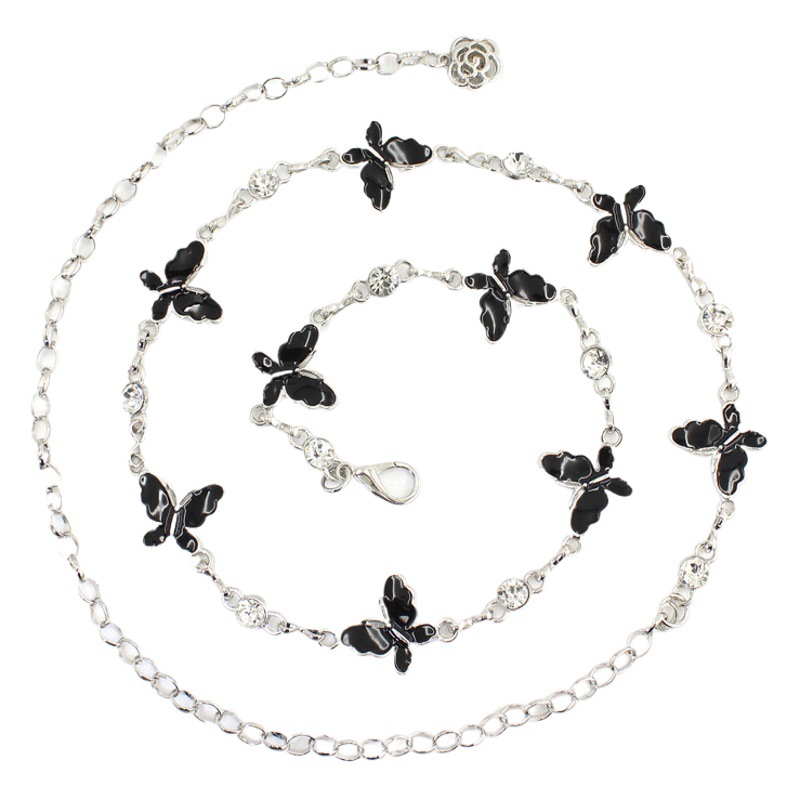 Estilo Chanel versátil con vestido suéter en forma de flor colgante de la cadena de la cintura ajustable del metal de la decoración del arco