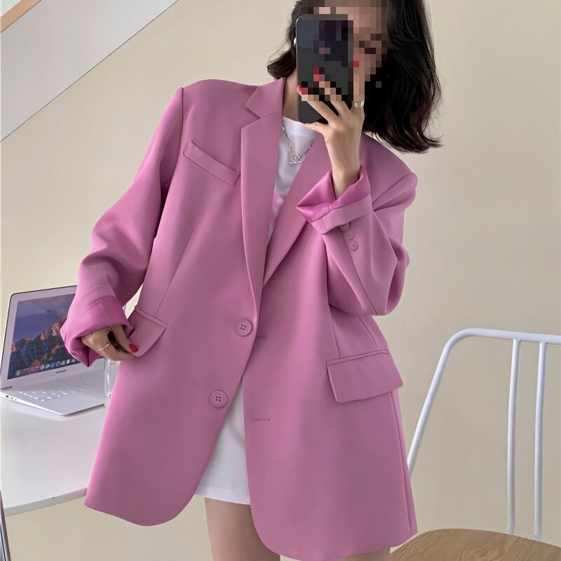 New Style Suit Autumn Petite Suit Loose Korean Style Klein Blue Jacket Casual Solid Color Women