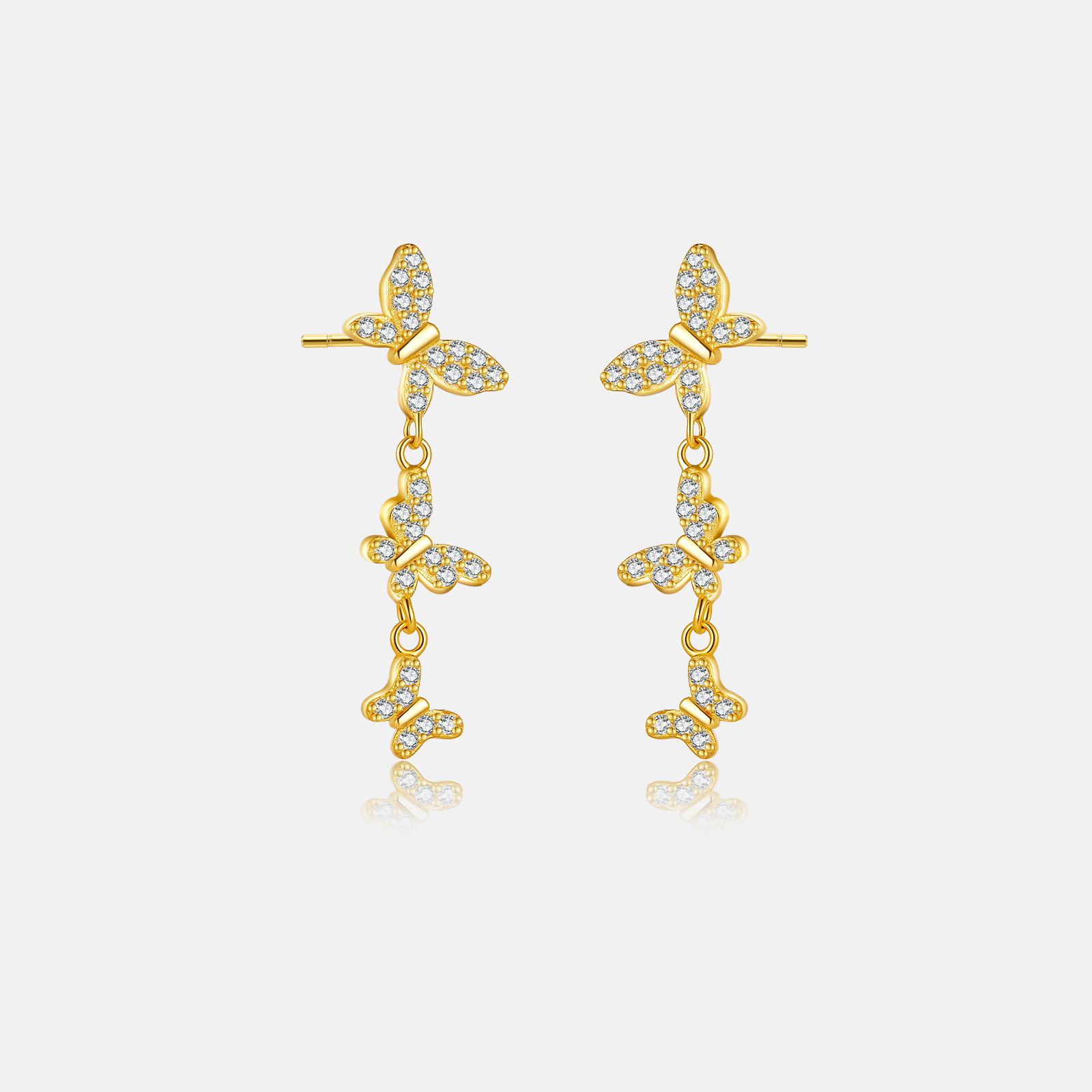 Butterfly Pattern 1 Pair 18K Gold Plated 925 Sterling Silver Zircon Butterfly Drop Earrings
