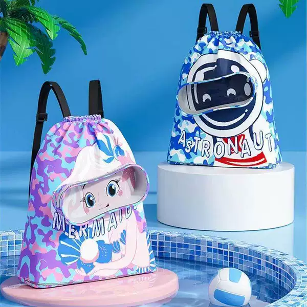 Children's Swimming Bag with Wet and Dry Separation, Toiletry Bag, Storage Pouch, Beach Storage Drawstring Backpack with Shoe Compartment, Waterproof
