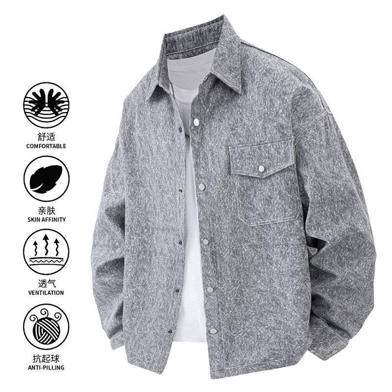 Jacket Men's Solid Color Youth 3D Hollow American Heavy Work Shirt Casual Fashion Coat Cross-border plus size