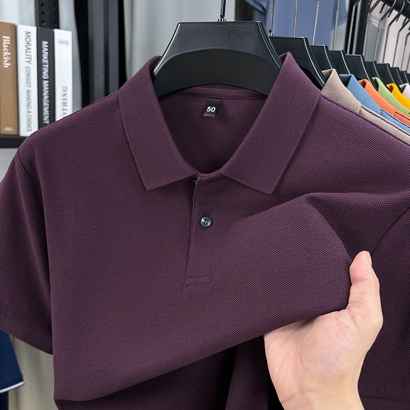 100% Cotton Polo Shirt Short-Sleeved Men's Dad Wear Summer Pure Color Mercerized Cotton Basic Lapel Polo Wholesale