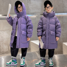 男童冬装加棉加厚保暖连帽长款羽绒棉服2024时髦洋气儿童过膝棉衣