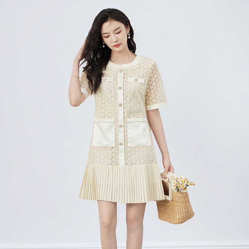 Váy maxi ren hoa hòa tan kết hợp voan crepe xếp ly tay ngắn — Màu mơ