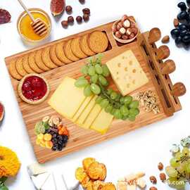 跨境芝士板大号奶酪芝士刀四件套厨房竹木砧板木质竹子菜板