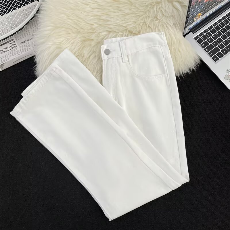 White Washed Distressed Jeans Loose Straight Leg Casual Wide Leg Trousers American Street Style Trendy Workwear mid Waist Blue_mkmklike.com