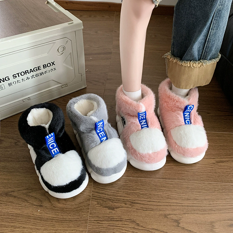 High-top cotton slippers for men, winter warm plus velvet heel, home indoor thick-soled cotton shoes, snow boots for outer wear