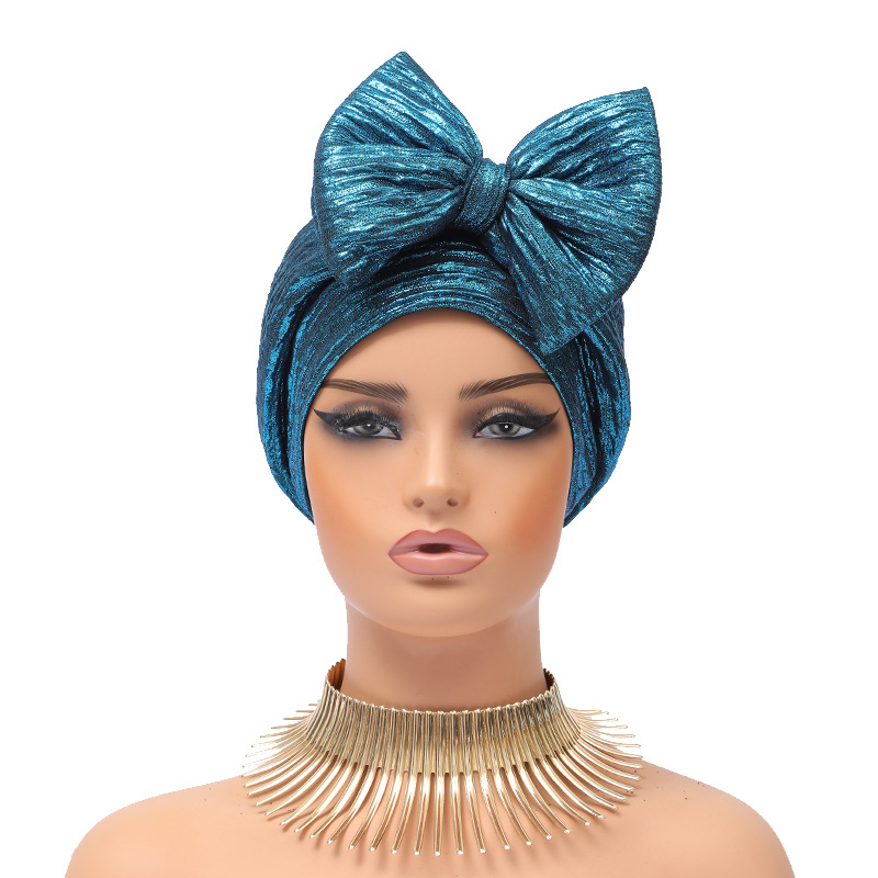 Muslim hat Fashion hot gold forehead big bow African bun hat stretch comfortable headscarf hat_viptrois.com