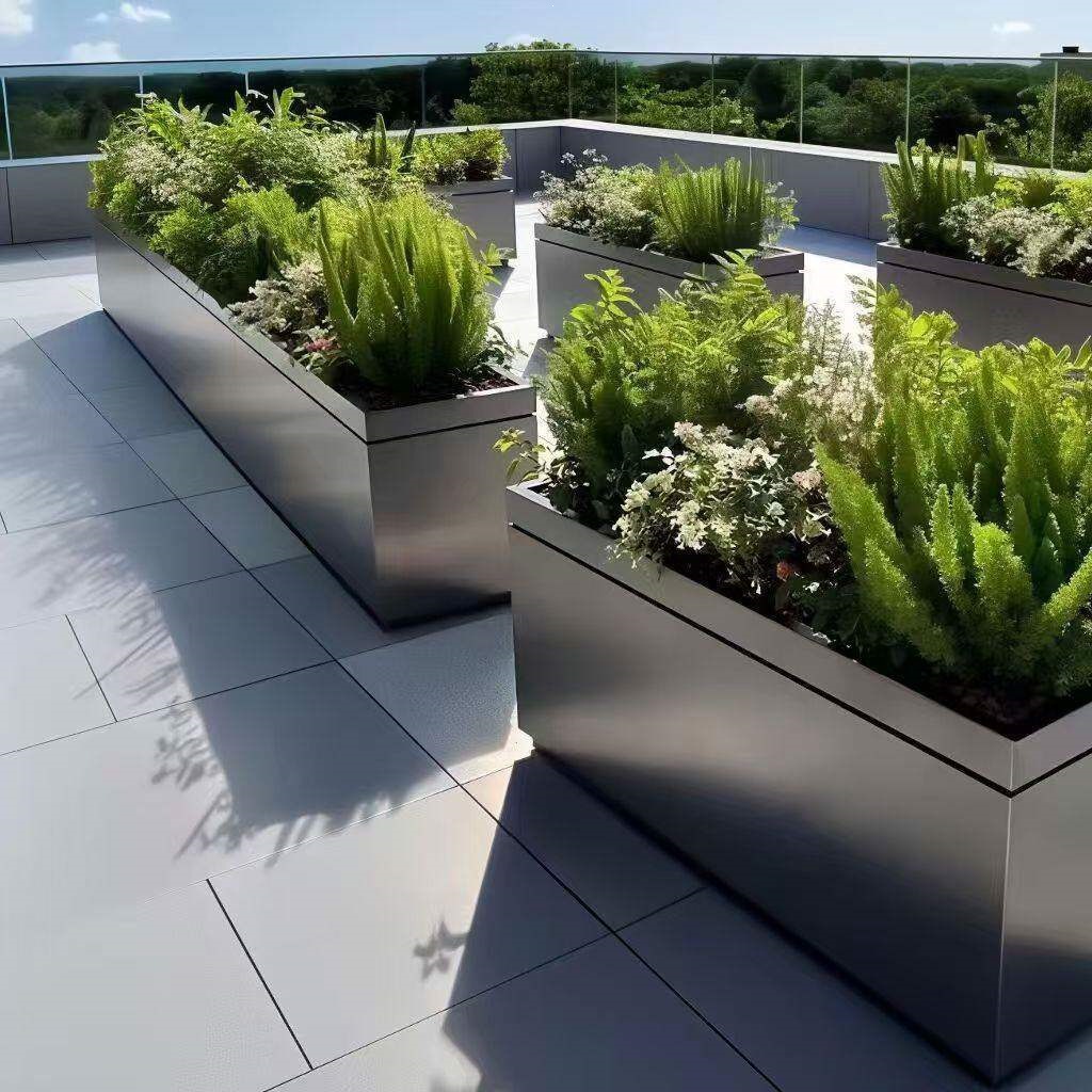Thickened Stainless Steel Outdoor Flower Boxes, Commercial Street Sales Office Combination Landscape Flower Troughs, Hotel Courtyard Rooftop Flower Troughs