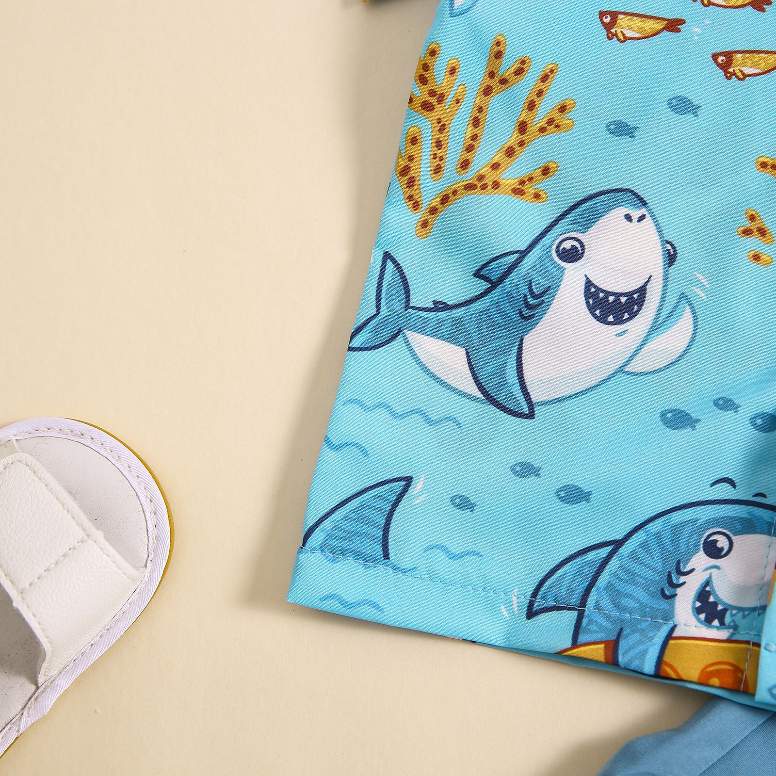 Vacation Shark Printing Cotton Blend Boys Clothing Sets display picture 6