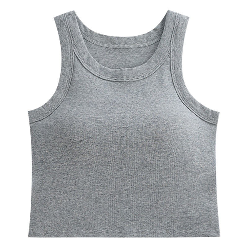 Caliente-venta sin costuras de color sólido chaleco deportivo con almohadilla de pecho de una pieza desgaste exterior de media longitud de la muchacha caliente chaleco ropa interior