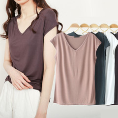 夏の薄いモデルのモーダルの袖なしのtシャツの女性vネックの半袖の上着のゆったりした大きいサイズのベストのカジュアルな純色の底のシャツ